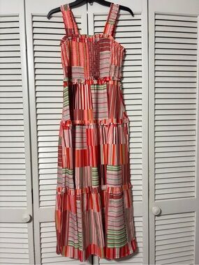 SHEIN Multicolor Striped Patchwork Maxi Dress in Coral, Pink, Green